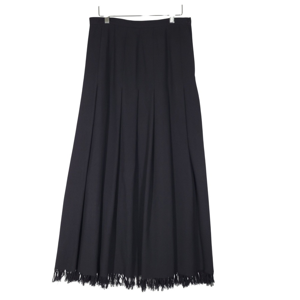 Dana Buchman Black 100% Woolβ Pleated Maxi Midi Skirt with Fringed Hem Size 10